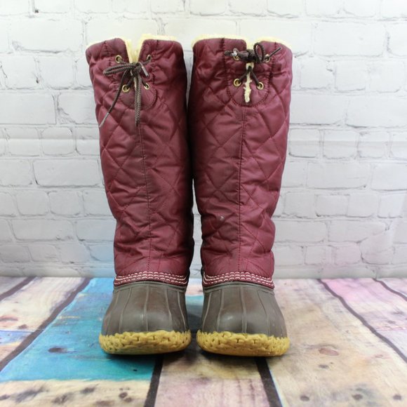 LL Bean Maroon Wine Quilted Sherpa Fleece Lined Waterproof Rubber Duck Boots 6 M - Picture 4 of 9